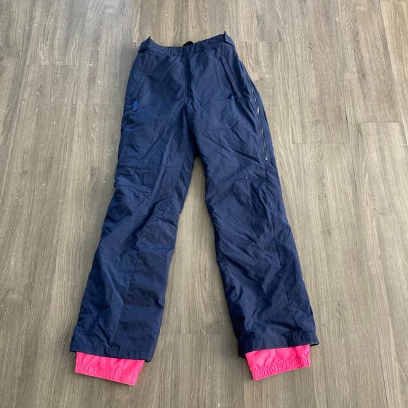 Patagonia Womens Snow Pants Bibs  Ski Pants Straps Blue Pink Lining Size 12 - Picture 1 of 7